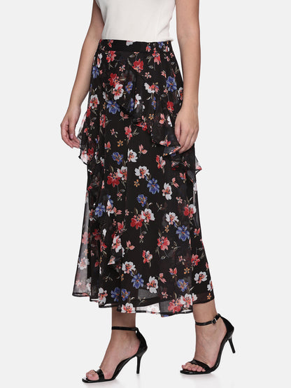 IS.U Floral Black Skirt