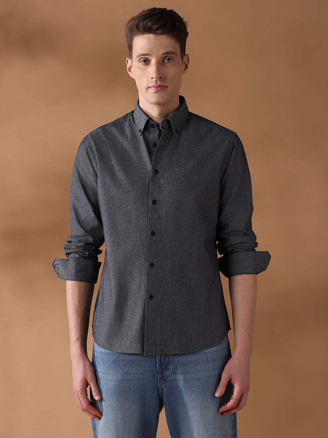 Black Regular Fit Solid Casual Shirt for Men (LELIA)
