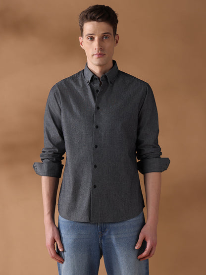 Black Regular Fit Solid Casual Shirt for Men (LELIA)