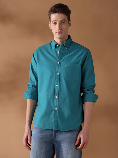 Teal Blue Regular Fit Solid Casual Shirt for Men (OWEN)