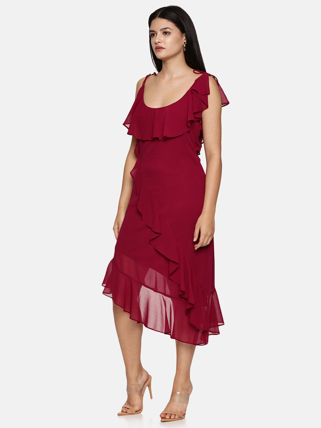  Women's asymmetric ruffled Midi Dress