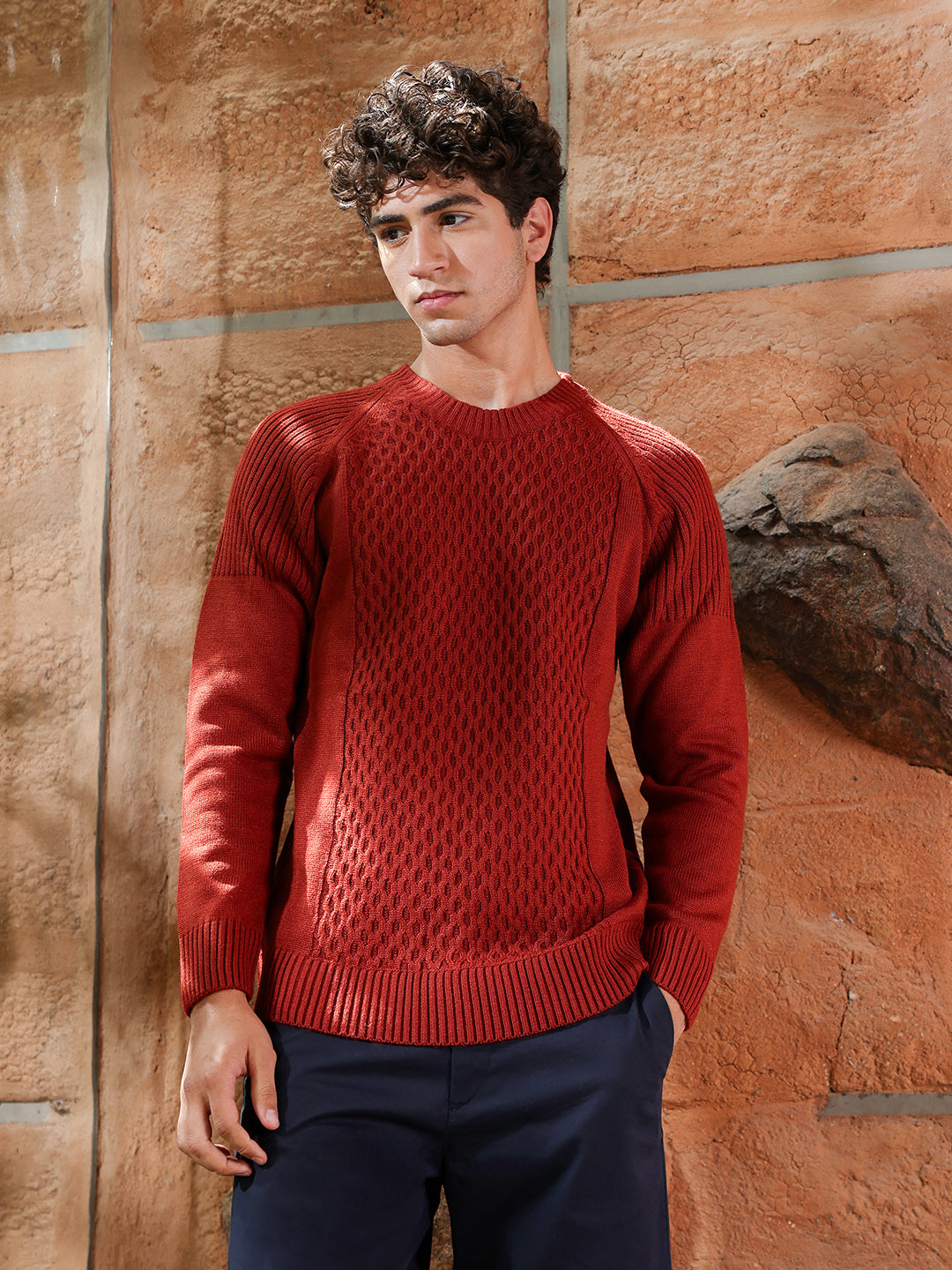 Mesh-Knit Pullover Sweater