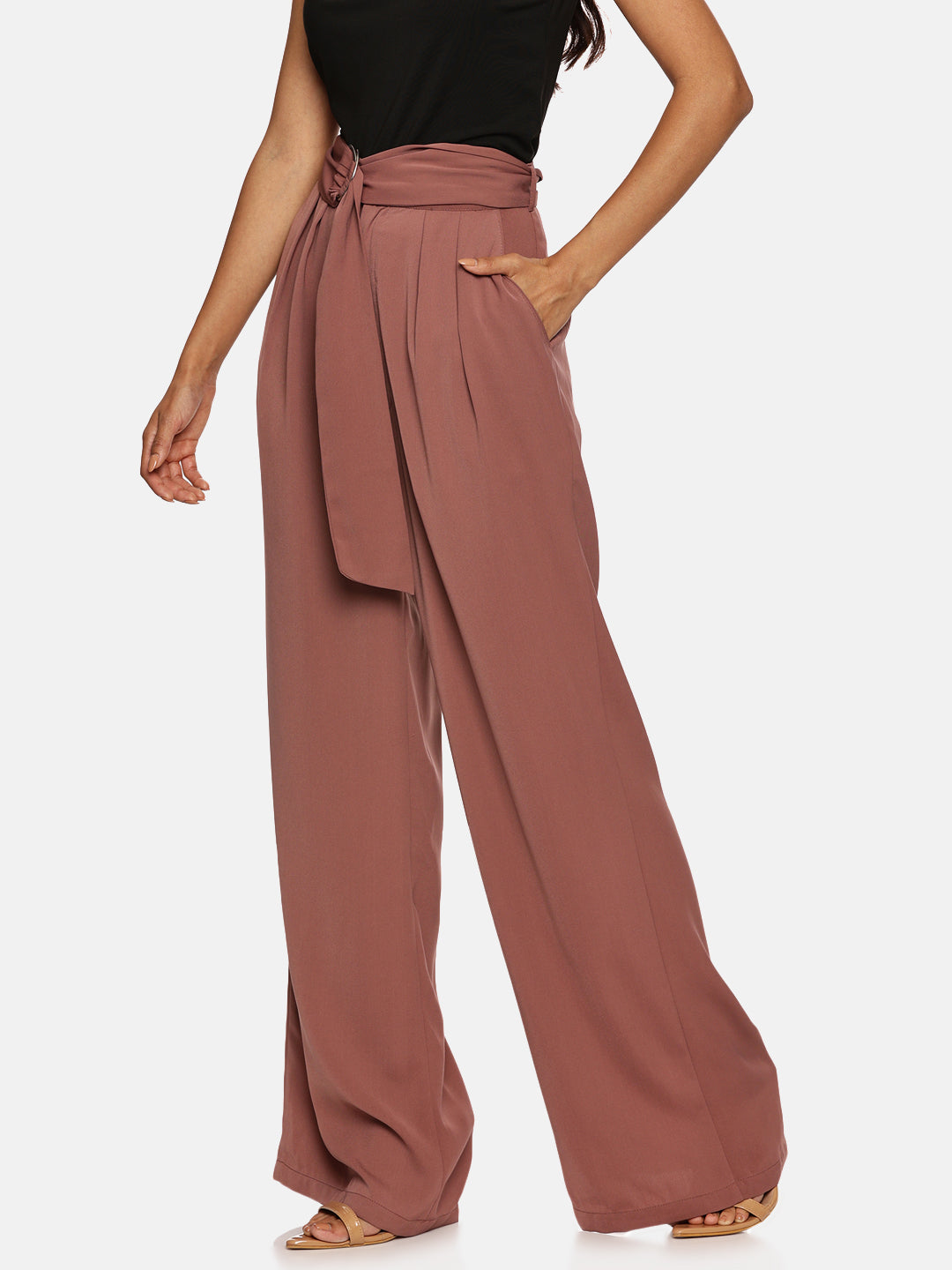 IS.U Mauve Wide Leg Belted Pant
