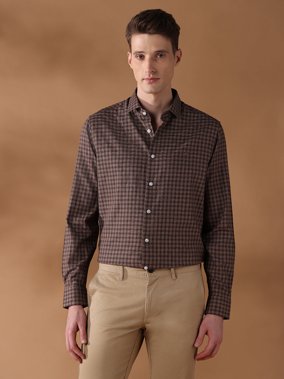 Brown Regular Fit Checked Formal Shirt for Men (LOTRY)