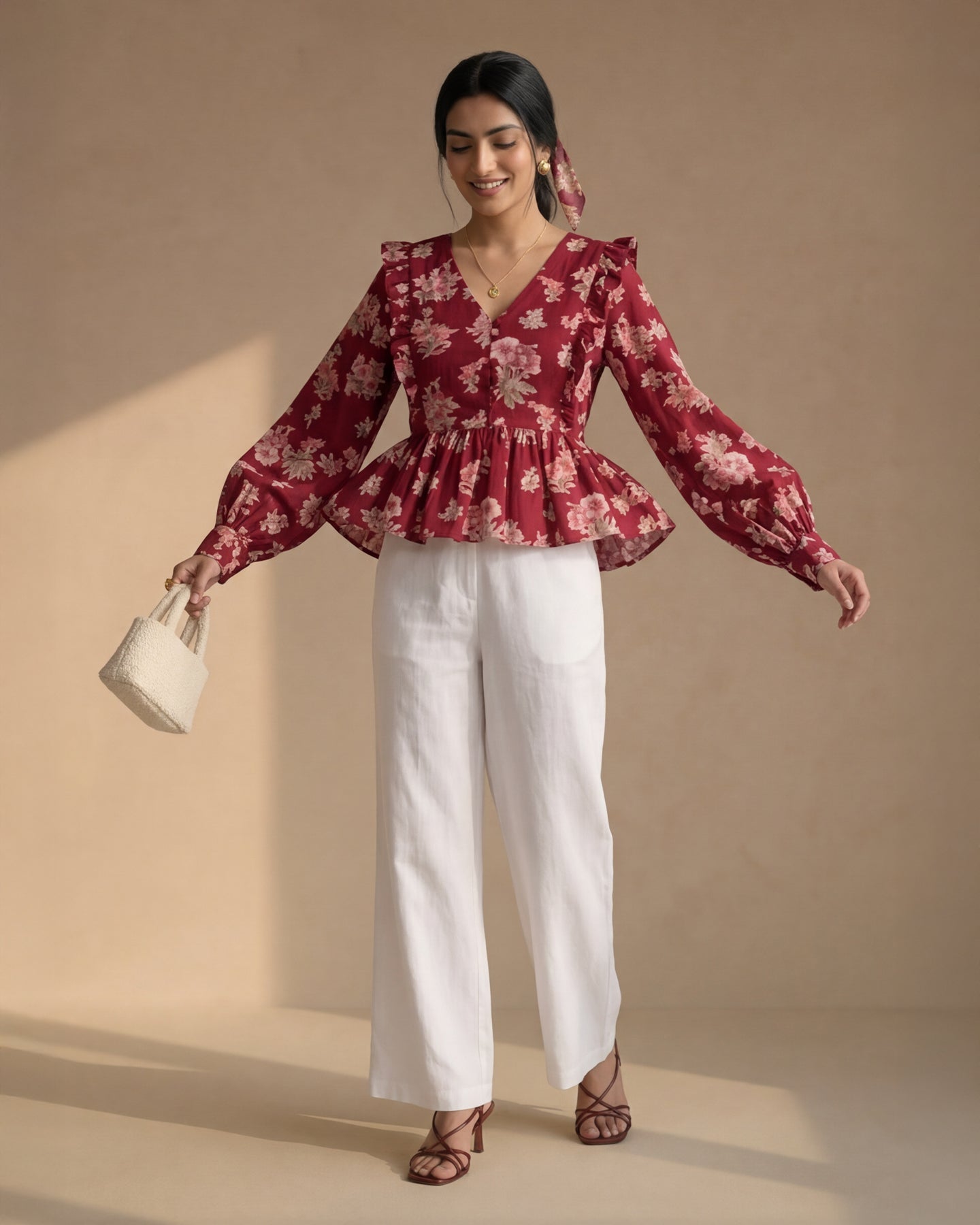 Red Floral Peplum Top
