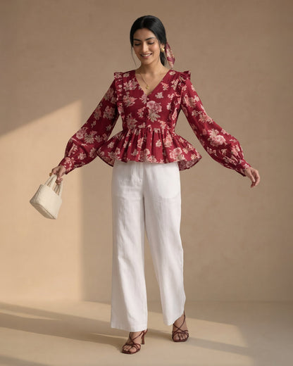 Red Floral Peplum Top