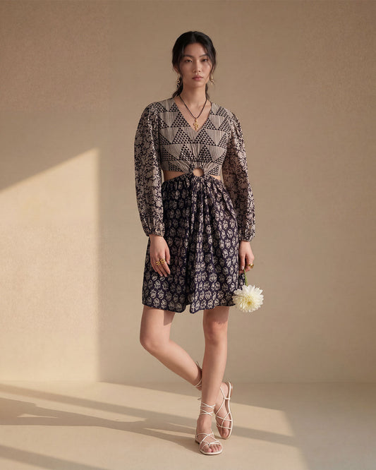 Black Cotton Floral Dress