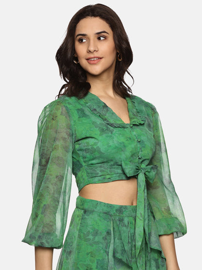 Buy Green Crop Top For Women In Full Sleeve