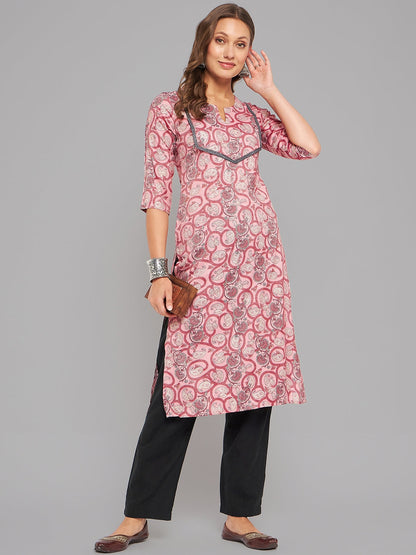 Women Pink Printed Straight Kurta Krya