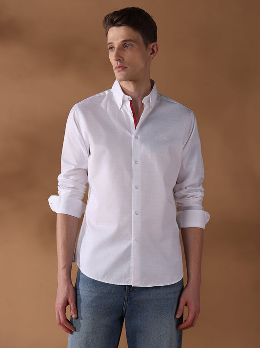 White Regular Fit Stripes Formal Shirt for Men (LOTH)