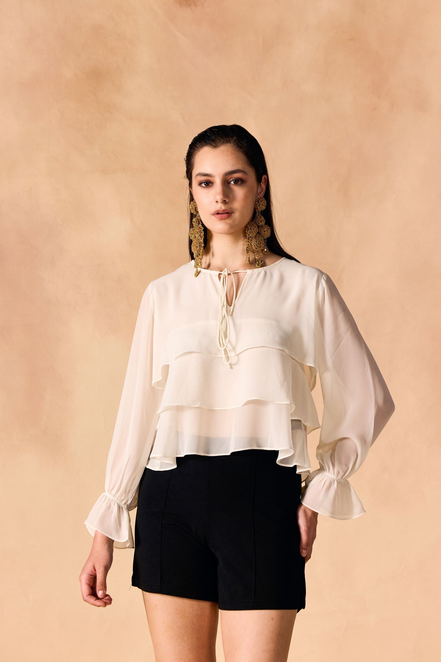 Casual Layered White Georgette Crop Top
