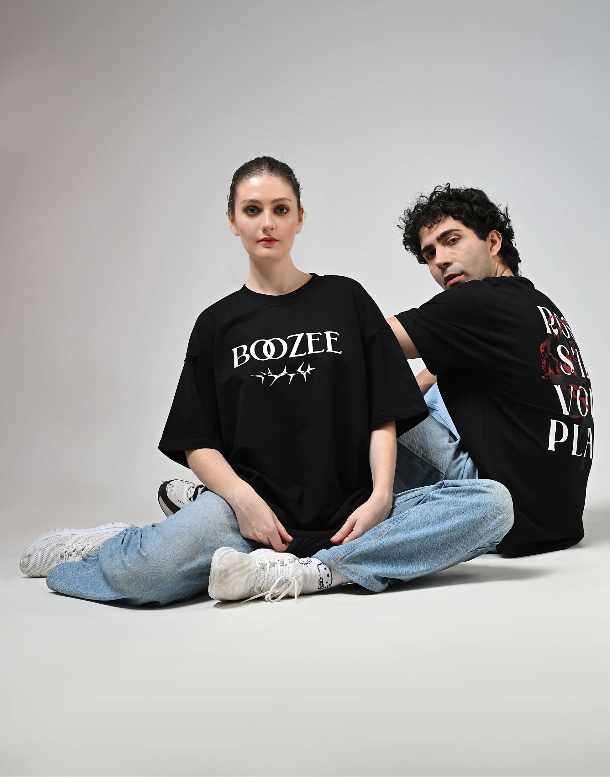Rose S'il Vous Plait Printed Black T-Shirt Boozee