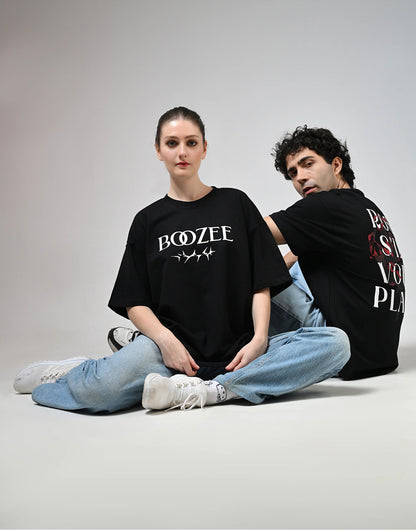 Rose S'il Vous Plait Printed Black T-Shirt Boozee
