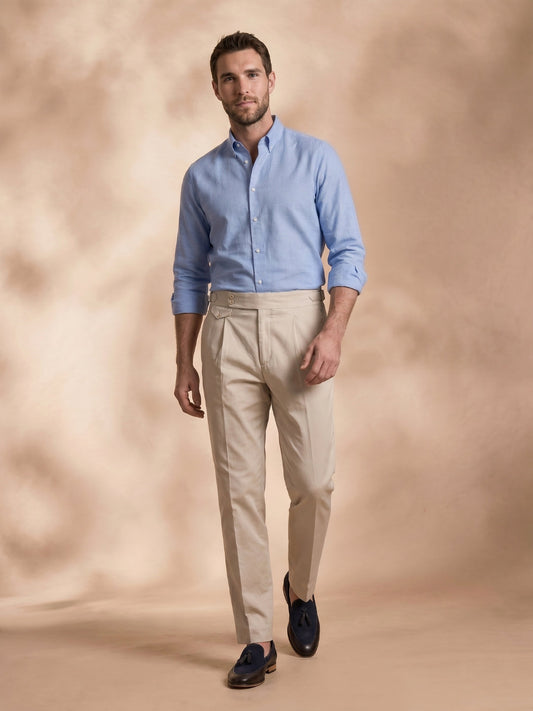 Regular Fit Linen Blend Blue Formal Shirt for Men (LINEE)
