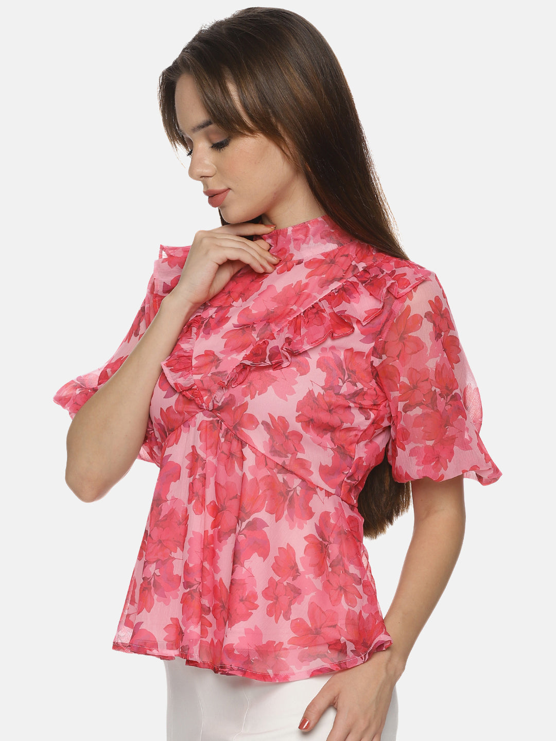 Buy High Neck Peplum Top For Women In Pink