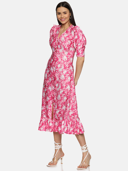 Pink Button Down Dress For Ladies