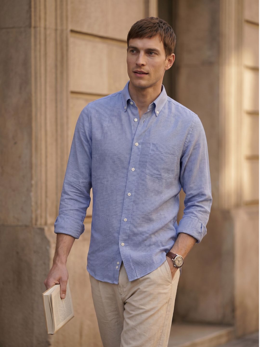 Regular Fit Linen Blue Casual Shirt for Men (LINAP)