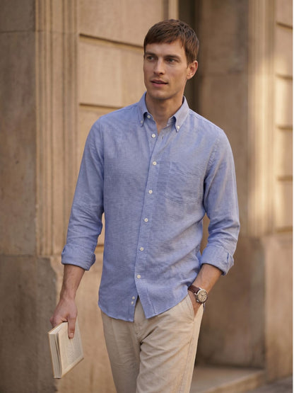 Regular Fit Linen Blue Casual Shirt for Men (LINAP)