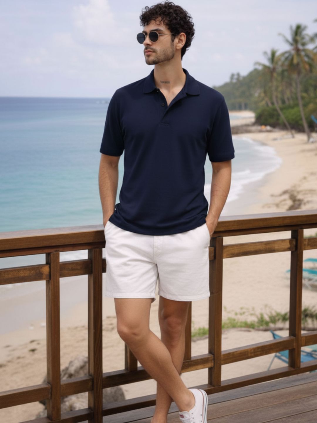 Men Solid Navy Blue Cotton Polo Collar Half Sleeve Regular Fit T-Shirt