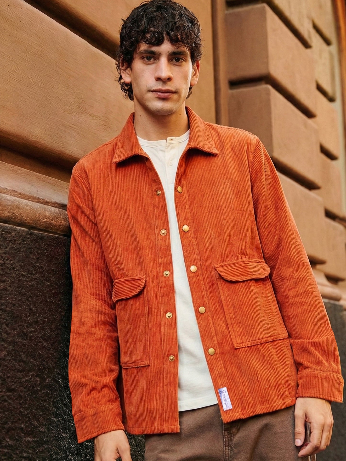 Men's Corduroy Oversized Rust Orange Shacket
