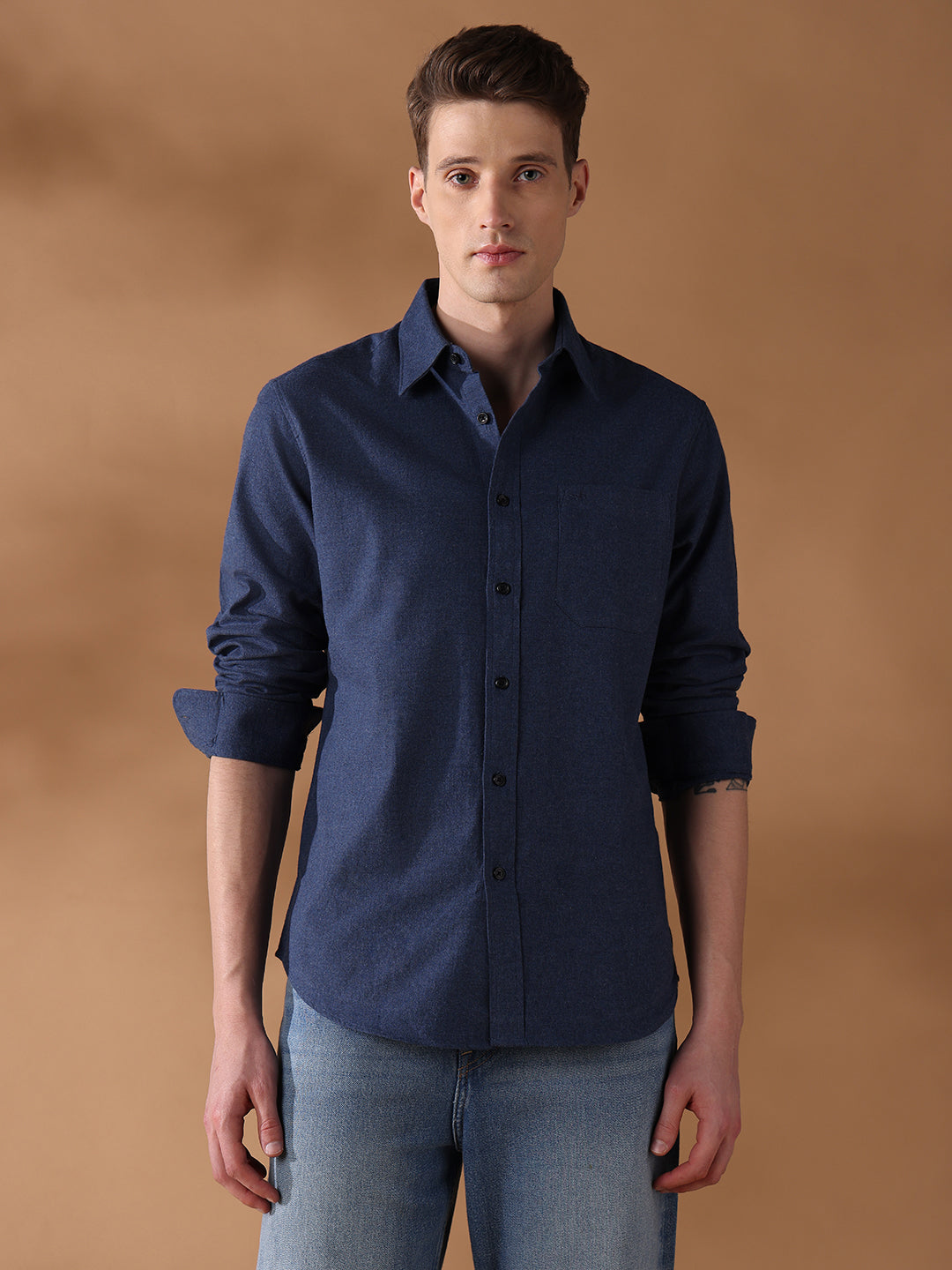 Blue Regular Fit Checked Casual Shirt for Men (LAUR)