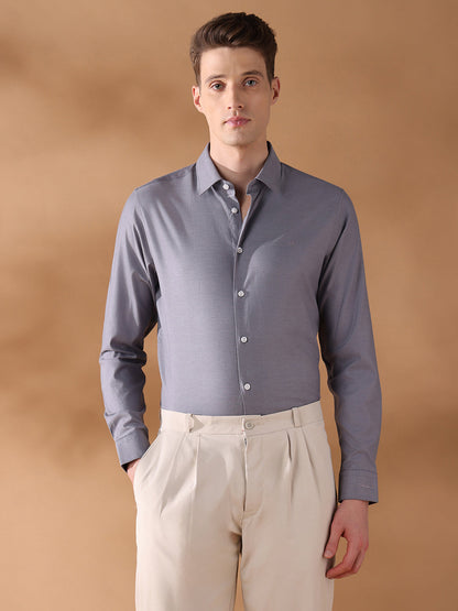 Grey Slim Fit Solid Formal Shirt for Men (FURIO)