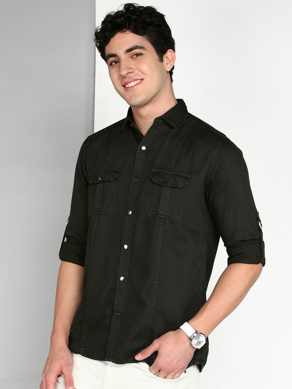 Kuons Avenue Men's Military Green Cotton Twill Casual Shirt