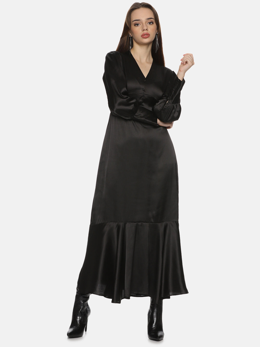 Buy full sleeve v neck maxi dress