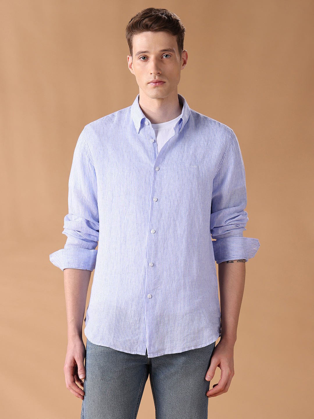 Blue Regular Fit Striped Casual Shirt for Men (LIBA)