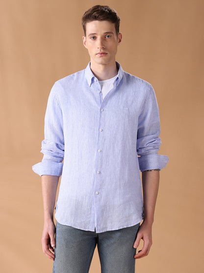 Blue Regular Fit Striped Casual Shirt for Men (LIBA)