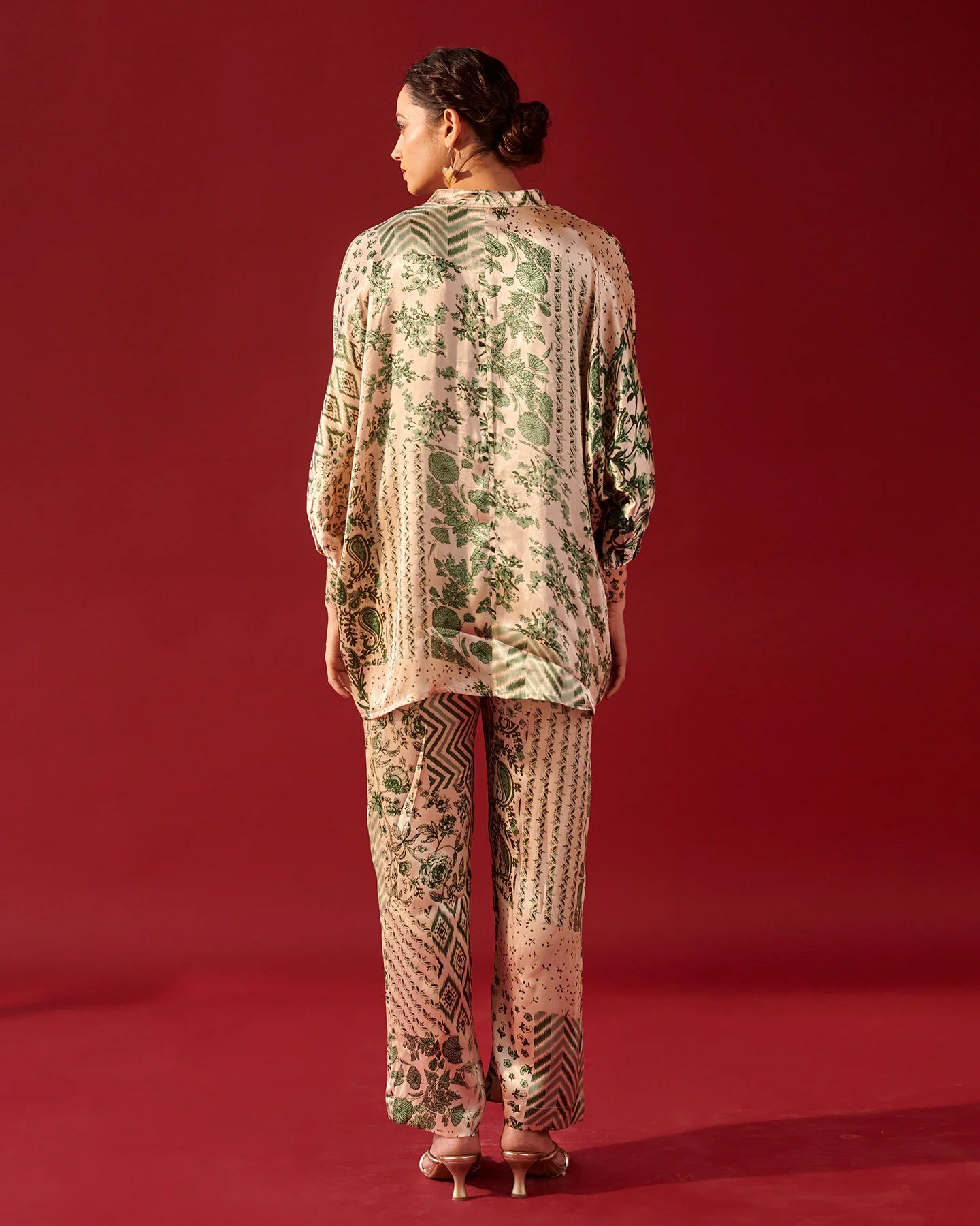 Ivory Green Print Platter Shirt Set