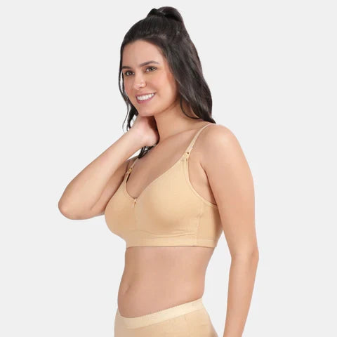 Envie maternity nursing bra non padded non wired 3/4th coverage NVB1116 nude soft breathable comfort bra for pregnancy and feeding