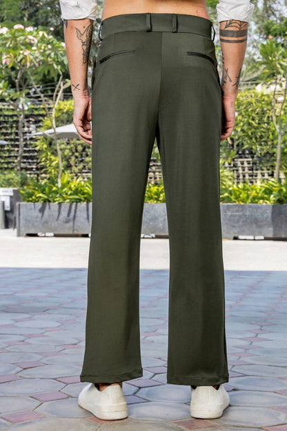 Olive Baggy fit Street Savvy Double Pleated Korean Trousers