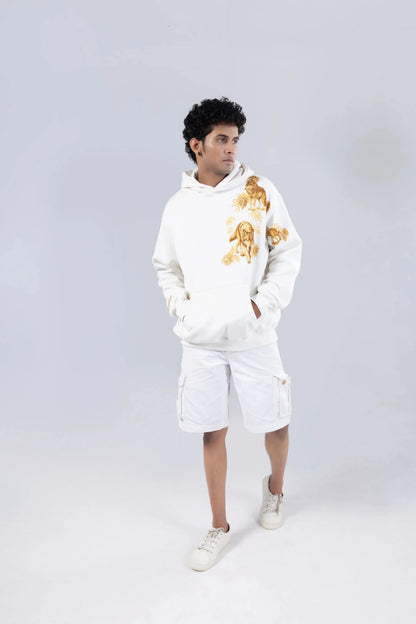 Lone Howl Printed White Hoodie Off Sinners