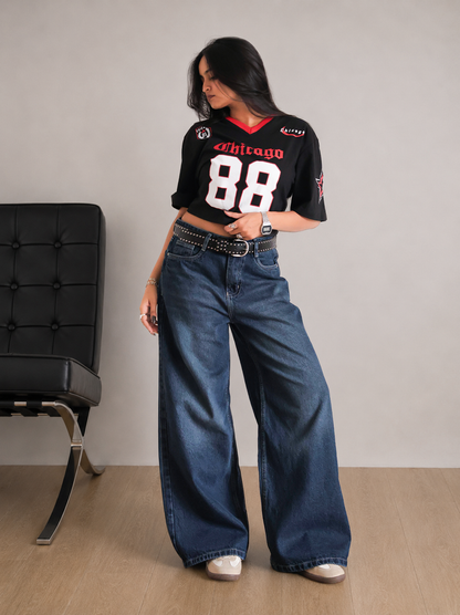 Deep Ocean Blue Washed Ultra Wide Leg Jeansâ€¨â€¨