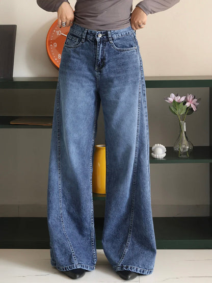 Breezy Blue Panelled Wide Leg Jeans