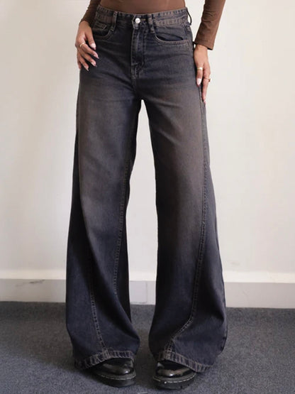 Burnt Blue Panelled Y2K Wide Leg Jeans