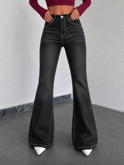 Retro Black Flap Pocket Y2K Bootcut Jeans