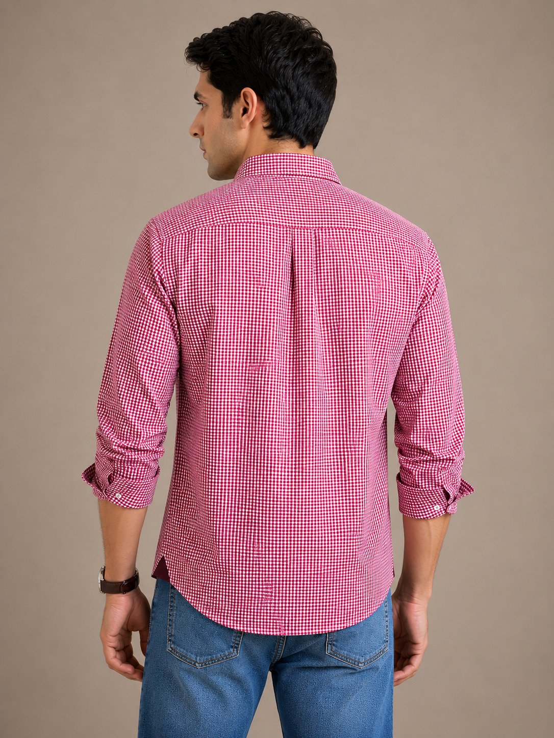 Crimson Grid Casual Shirt