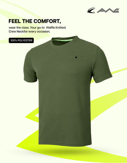 Men Solid Waffle Crew Neck Tshirt