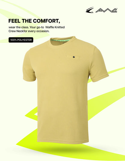 Men Solid Waffle Crew Neck Tshirt