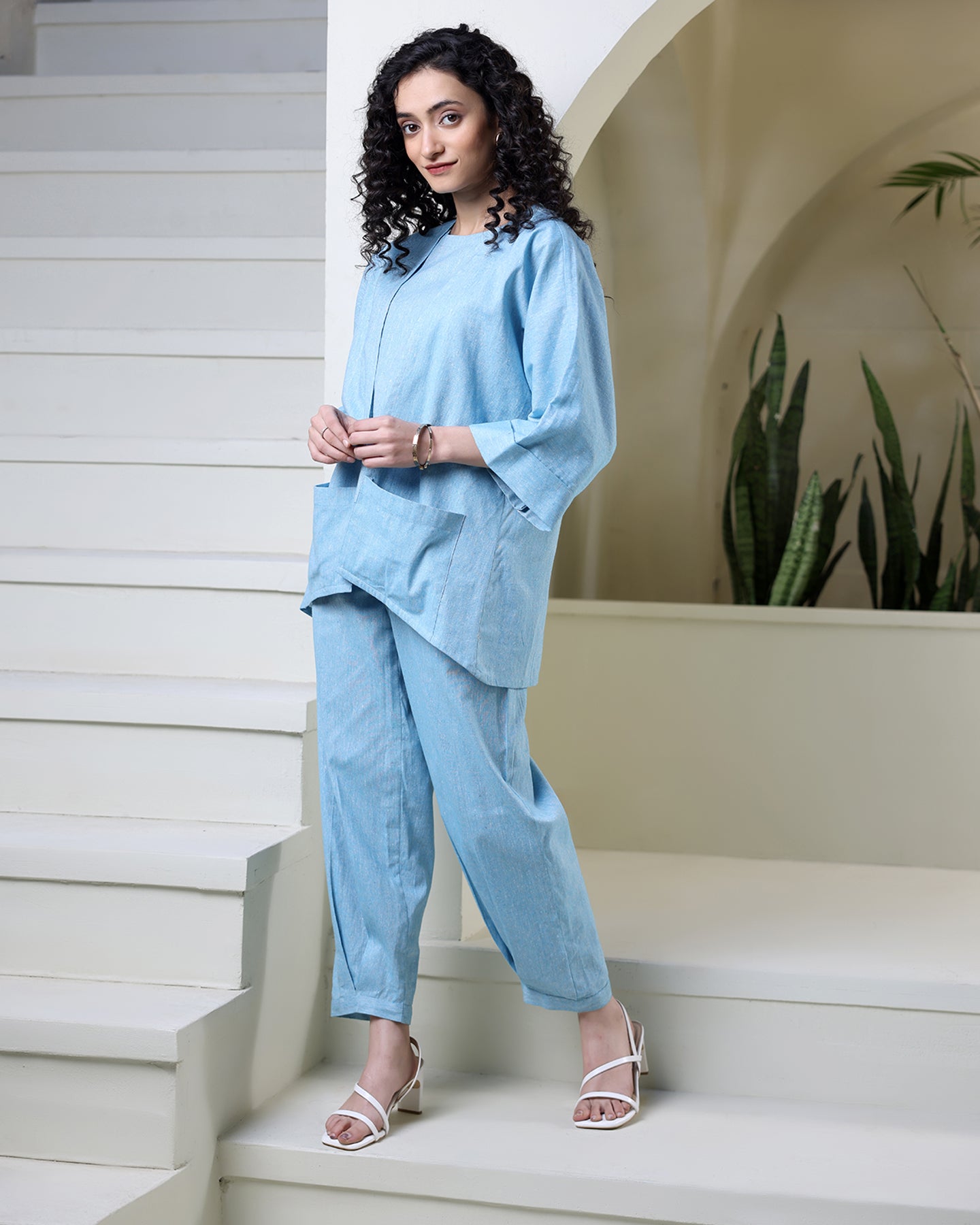 Sky Blue Cotton Jacket Co-ord Set