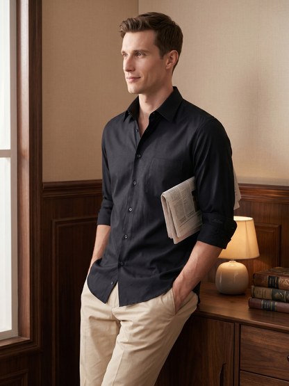 Regular Fit Cotton Black Formal Shirt for Men (FIBON)