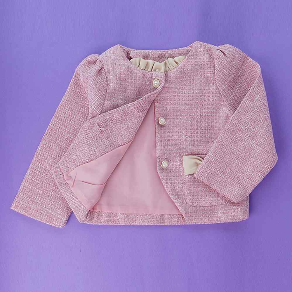Pink Dual Bow Tweed style 2 pcs, Skirt and Top Winterwear set for Girls