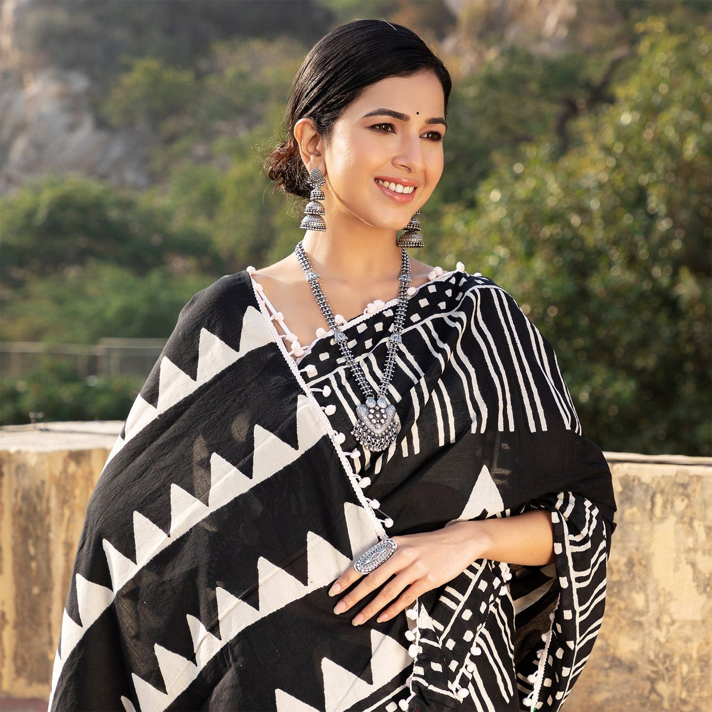 Black Geometrical Cotton Saree
