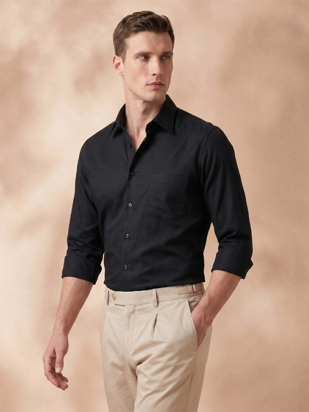 Regular Fit Cotton Black Formal Shirt for Men (FIBON)
