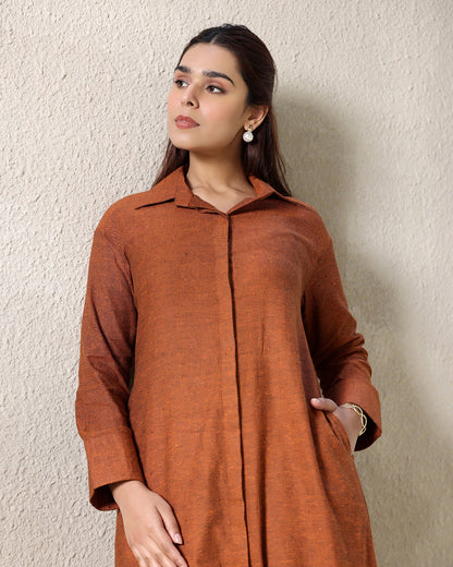 A-line Collar Brown Kurta Set