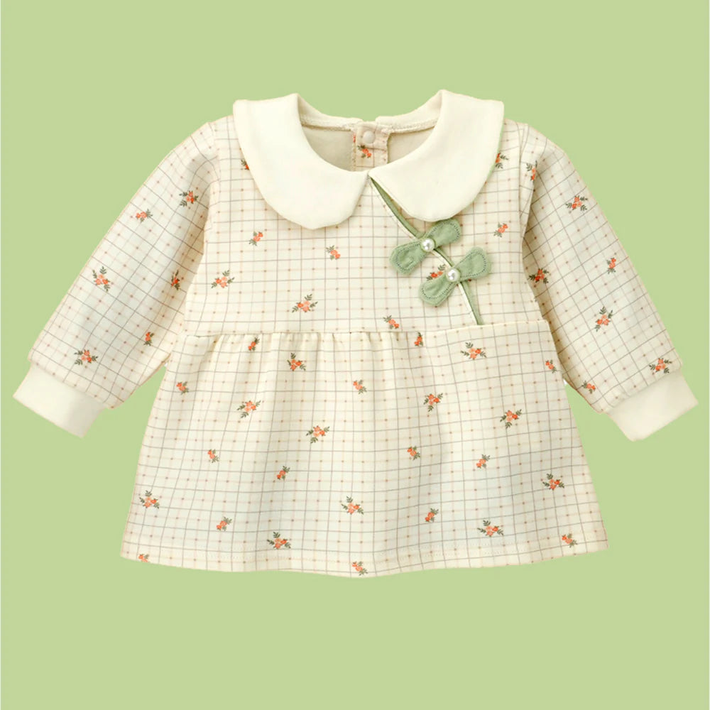 2pcs Light Green Little Florals and Bows Long Frock style Top with matching full Pan