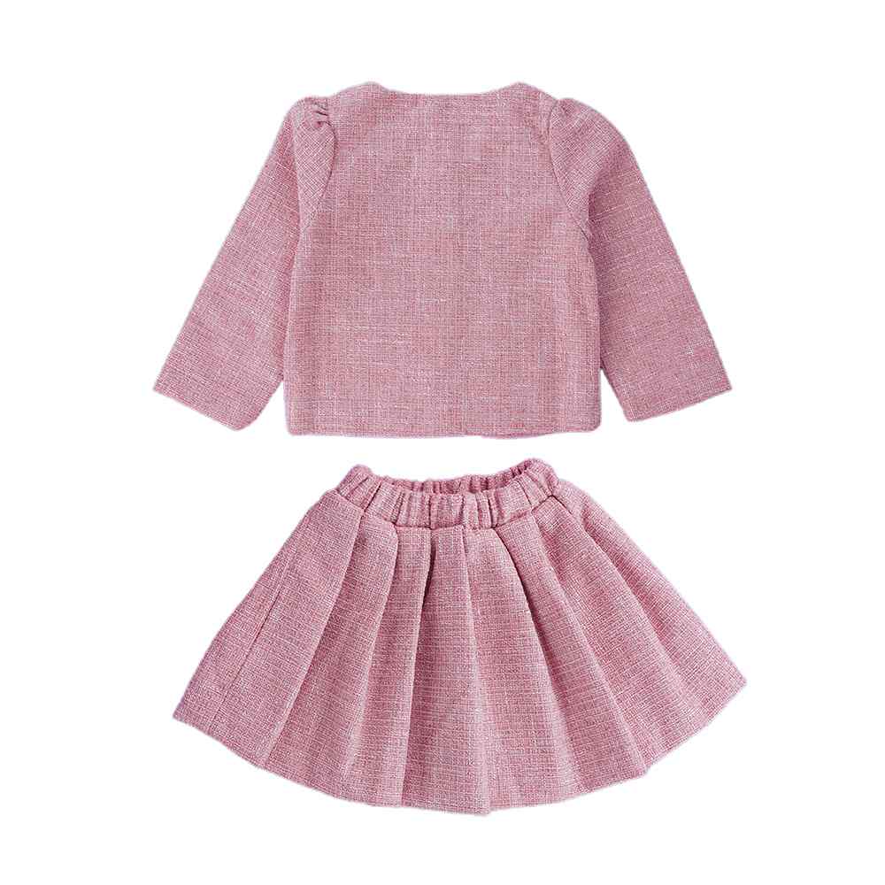 Pink Dual Bow Tweed style 2 pcs, Skirt and Top Winterwear set for Girls