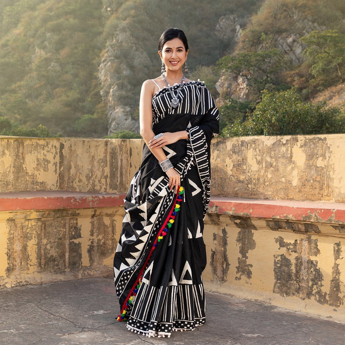 Black Geometrical Cotton Saree